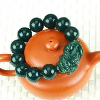 

Natural hetian jade Qing Moyu PIXIU Bracelet hand string Stone Lucky Stretch Elastic Bracelet Fashion Jewelry