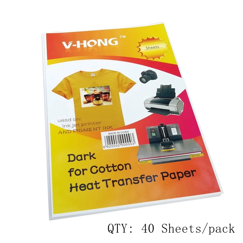 dark 40sheets 8,3x11,7 дюймов футболка Керамика не Чистый хлопок сублимационная бумага V-HONG бренд темный и цветной светильник текстиль теплопередача бумага - Цвет: dark 40sheets