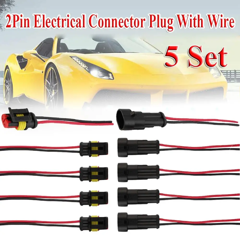 

Best Quality 5PCS 2Pin Car Waterproof Electrical Connector Plug With Wire AWG Marine Black voiture Wholesale Quick delivery CSV