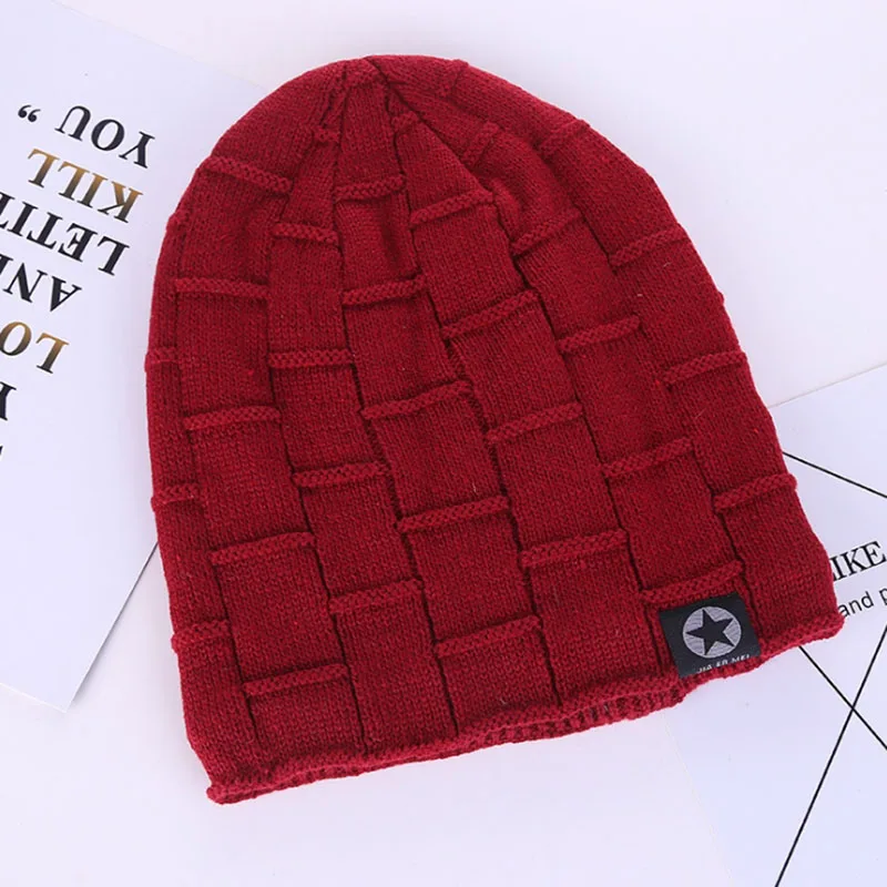 Star Red G09 Calymel, шапки, новинка, одноцветная шапка, Мужской трикотажный подогреватель, шерстяная шапка на осень и зиму, утолщенная шапка, простая модная шапка - Цвет: Star Red G09