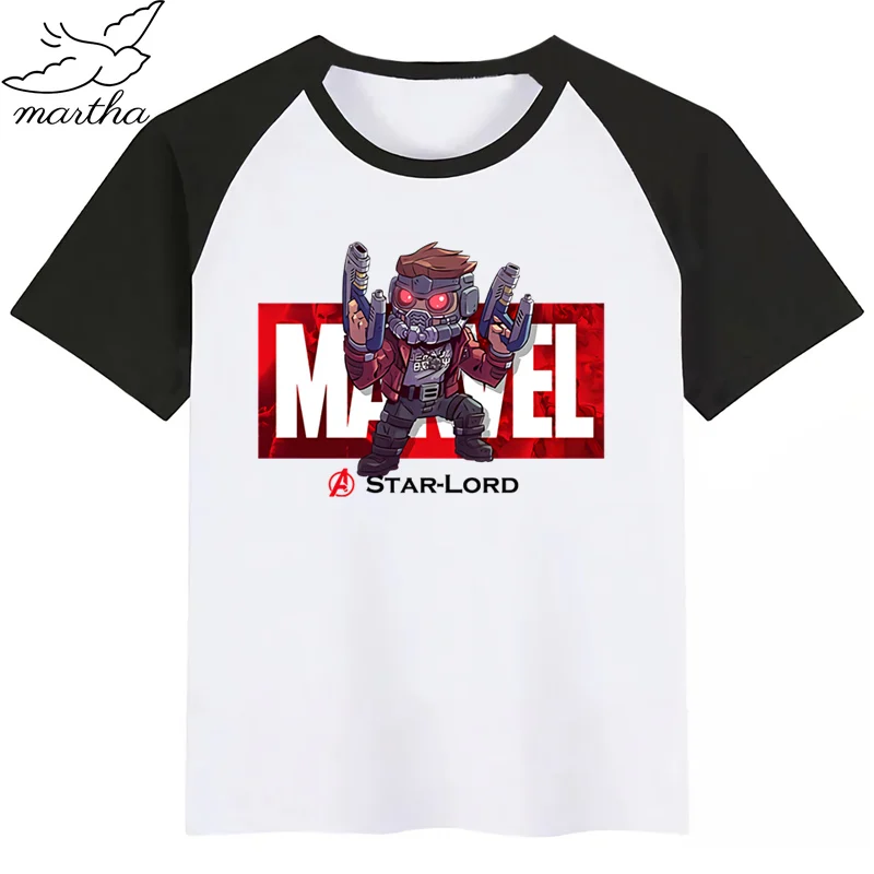 Marvel Мстители Железный человек Капитан Америка Человек-паук Халк Мультфильм модная забавная Футболка с принтом детские топы с круглым вырезом для мальчиков и девочек, футболка - Цвет: BlackL