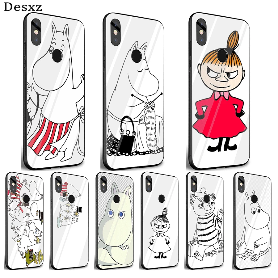 

Glass Mobile Phone Case For Xiaomi Note 5 6 7 Pro F1 A1 A2 4X 5X 6X 9 Cover Lovely Hippo Moomin