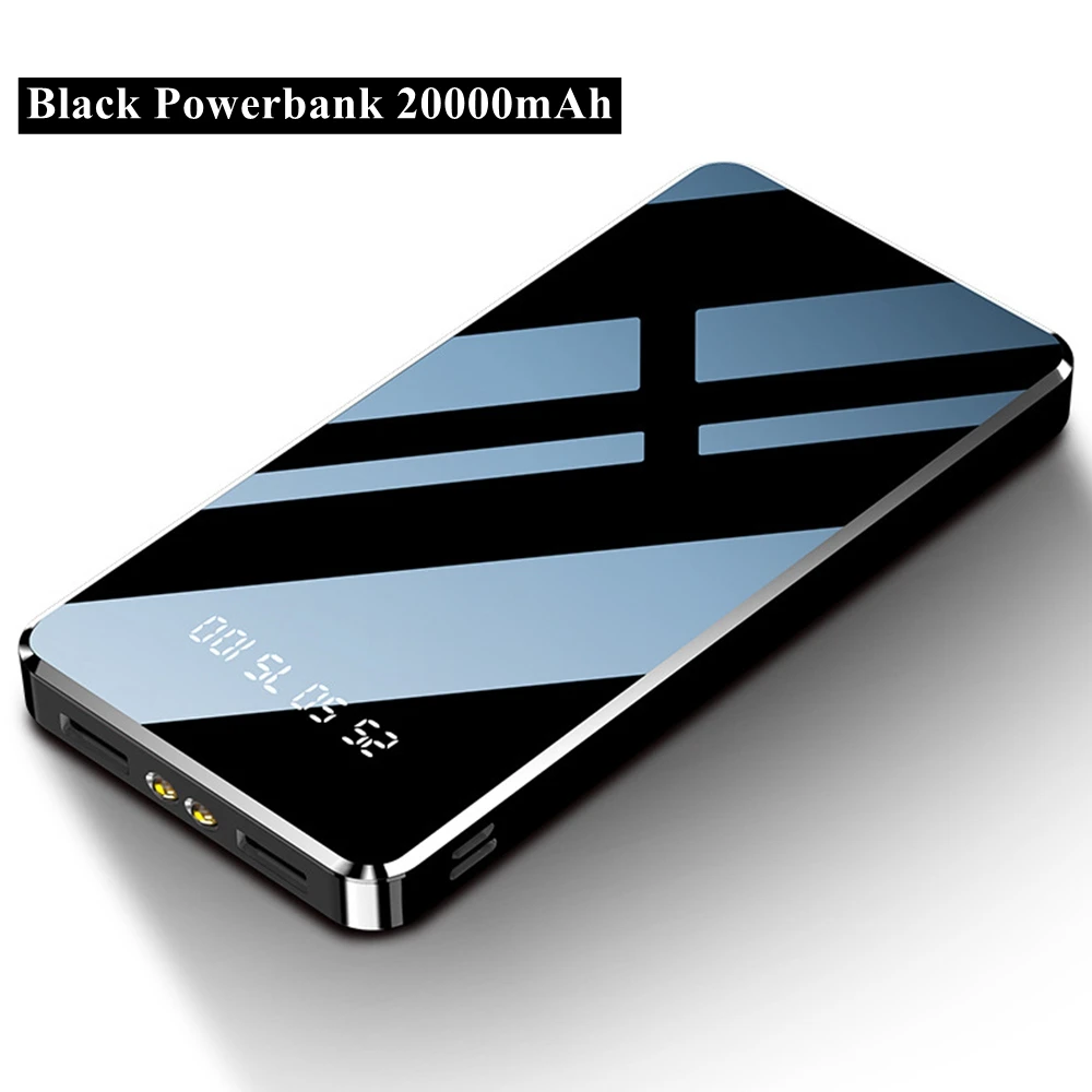 Black 20000mah KISSCASE 10000 мАч 20000 мАч светодиодный зеркальный внешний аккумулятор Diaplay Быстрая зарядка портативное USB зарядное устройство Внешний аккумулятор для Xiaomi PowerBank - Тип штекера: Black 20000mah