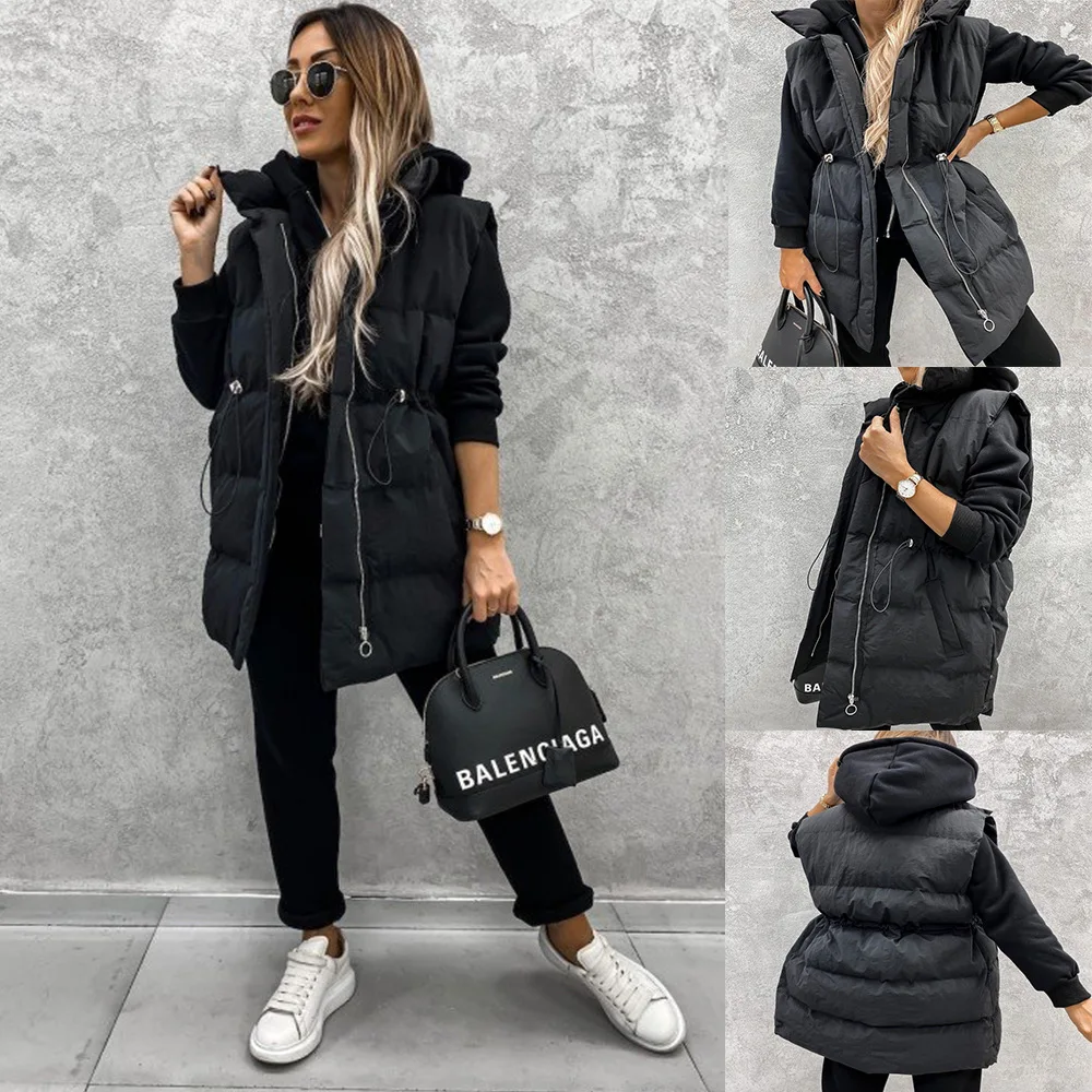 

Autumn Winter Cotton Vest Women 2021 New Solid Sleeveless Tops Korean Fashion Clothing Loose Warm Black Coat Vests Y370