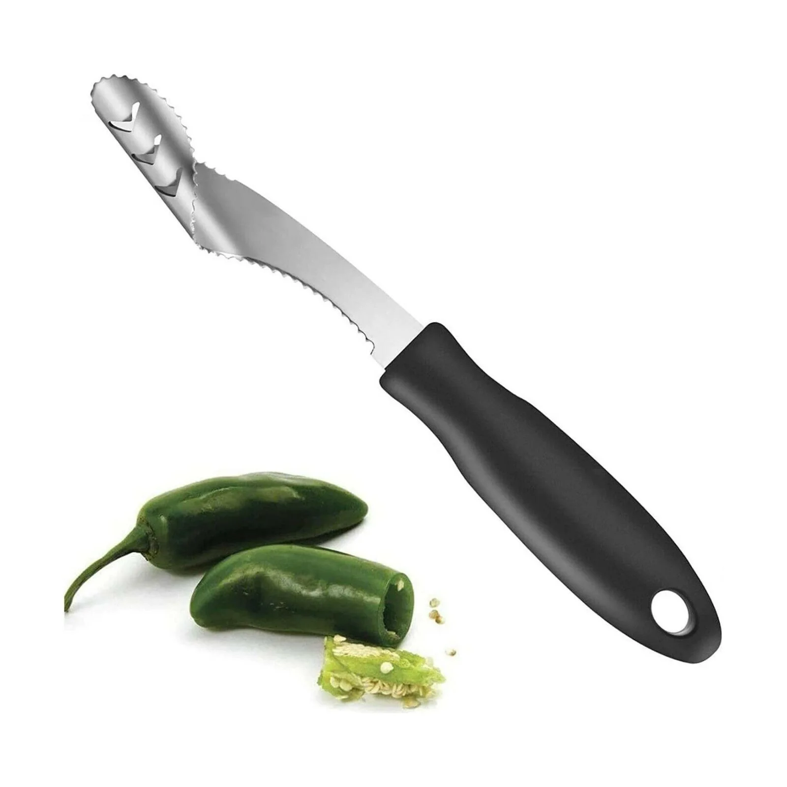 Vegetable Tool Stainless Steel Pepper Corer Tool Serrated Edge Coring Tool Serrated Seed Remover
