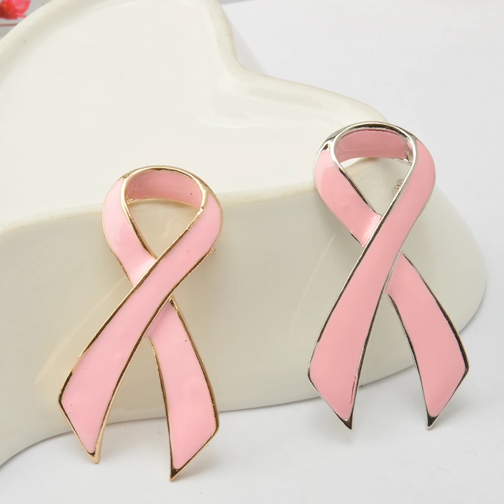 Pink Enamel Breast Cancer Awareness Charity Ribbon Brooch Pin