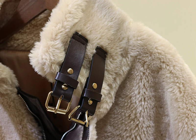 Lamb Wool Coat Women's Autumn and Winter Clothing Motorcycle Loose Lamb Fur Coat Female Padded Jacket Warm Outwear