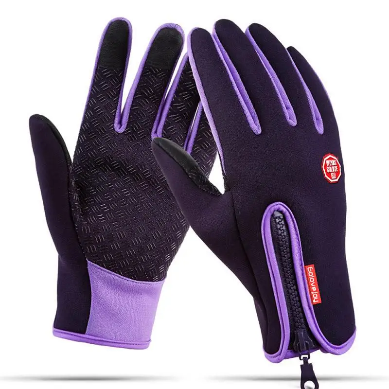 Перчатки для спорта на открытом воздухе, верховой езды, скалолазания, лыжного спорта, ветрозащитные водонепроницаемые теплые флисовые перчатки с сенсорным экраном, велосипедные перчатки с полным пальцем - Цвет: purple