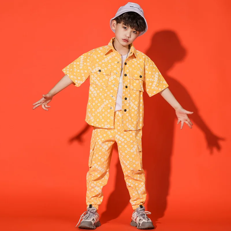 

Children Hip Hop Hip Hop Performance Wear Set Men And Women Children Loose-Fit Print Shirt Hip Hop Jazz Dancing Dress Fashion