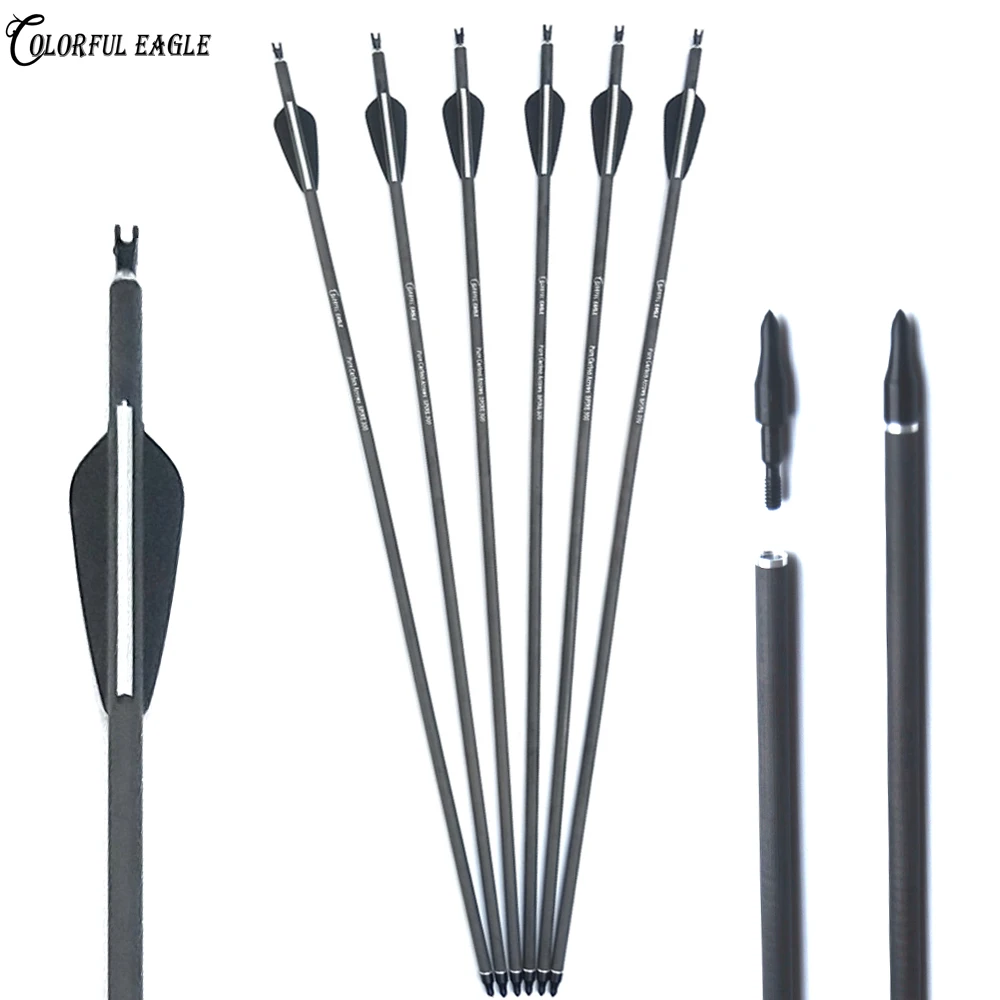 Archery 28/30/31-Inch OD 7.6mm Pure Carbon Arrow With Replaceable Tips for Compound & Long bow Arrows Hunting / Targeting | Спорт и