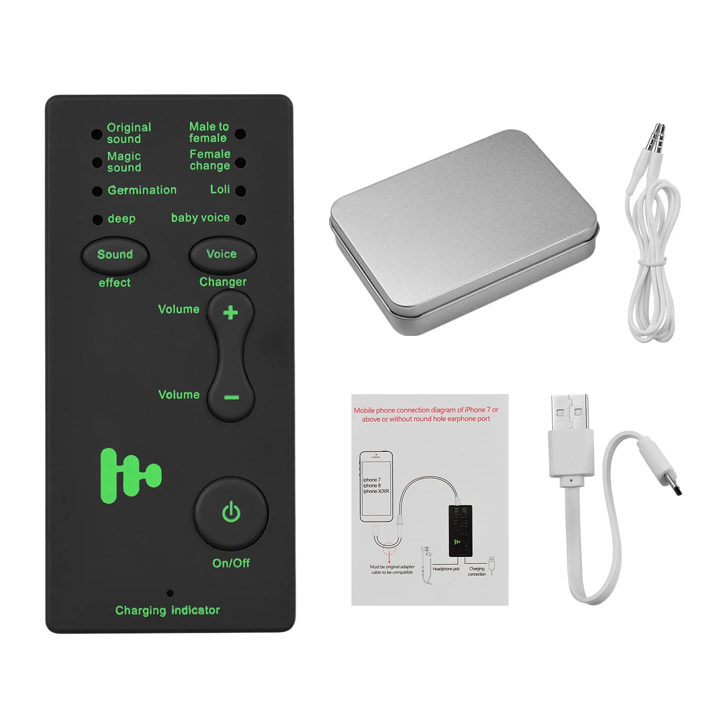 M1 Mini Portable Sound Effects Machine Voice Changer Device Audio Card Sound Changer for Live Smartphone Tablet PC