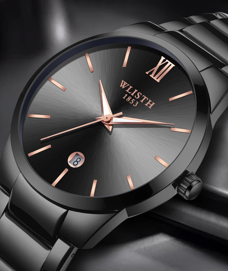 

Men's Stainless Steel Black Waterproof Butterfly Buckle Quartz Male Minimalist Top Luxury Brand New Design Wrist Watches For Men