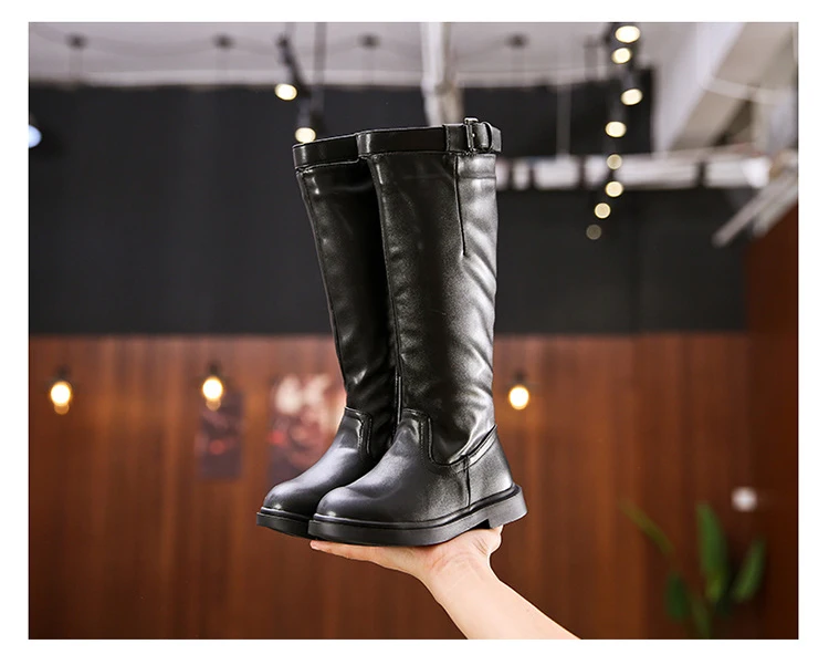 Winter Boots for Girls Fashion Children's Shoes High Boots Pu Leather Princess Shoes Waterproof Single Cotton Kids Girls Boots