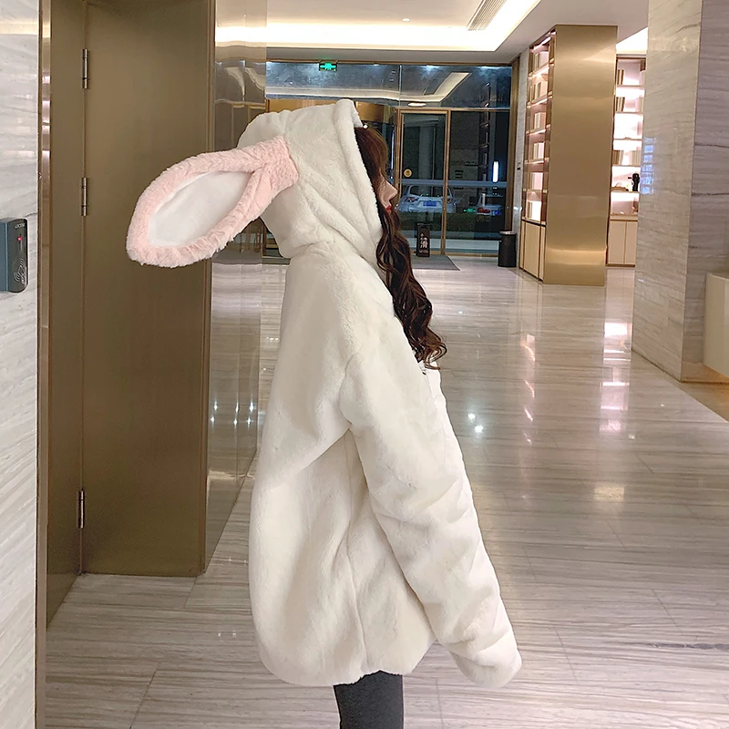 trendy hoodies for women Gothic Harajuku Couple Hoodies Cute Rabbit Ears Black Hooded Outwear Women 2022Sweet Loose Warm Plush Coats Autumn Winter Jacket sweatshirts for girls