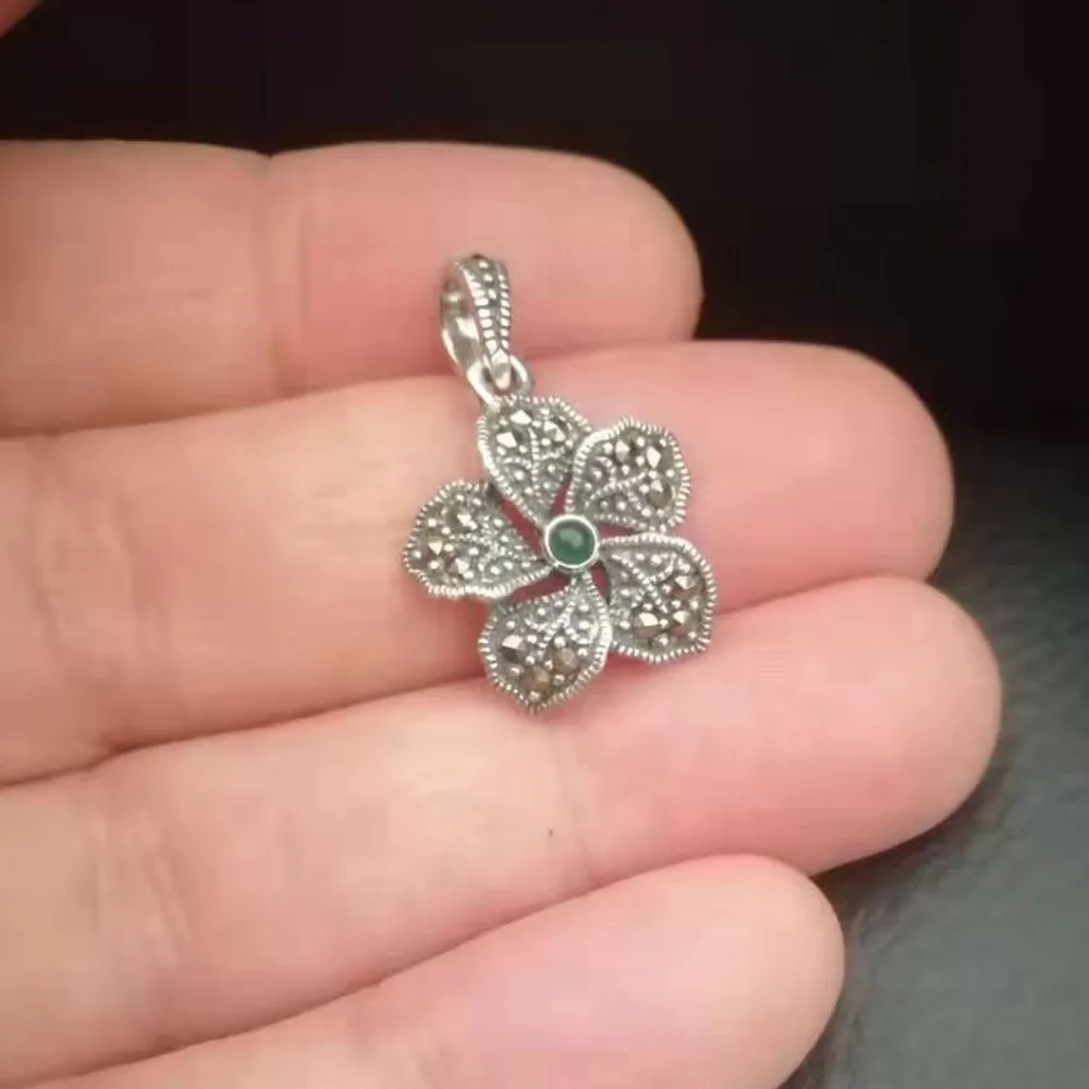 Новинка женский кулон из натурального камня с серебряным марказитом|sterling silver|flower