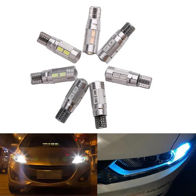 T10 10 SMD 5630 LED Projector Lens Auto Clearance Lights W5W 501 10SMD 5730 Car LED Marker Lamp Parking Bulb Canbus 1pc