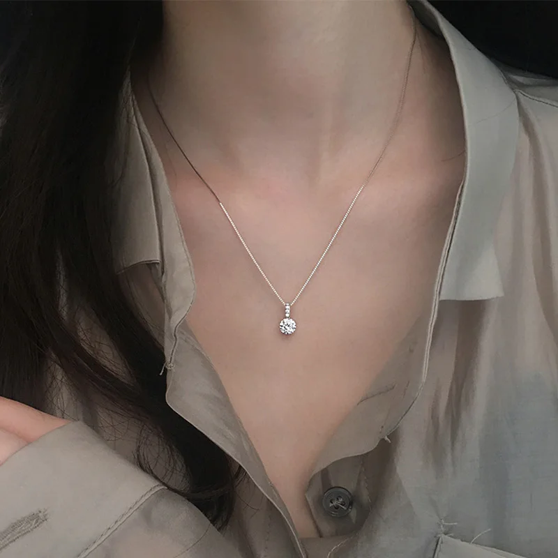 Sterling Silver Geometric Drop Pendant Necklace Clavicle Chain Women Jewelry