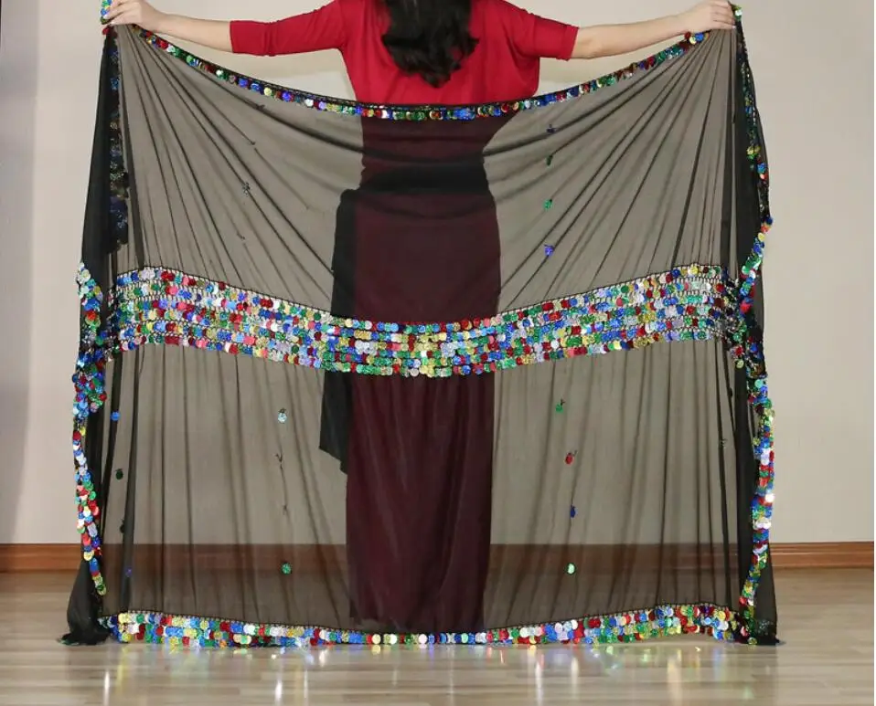 Женский танцевальный шарф для живота вуаль большой размер блесток ручной шарф сценическая Одежда для танцев шарфы малая шаль