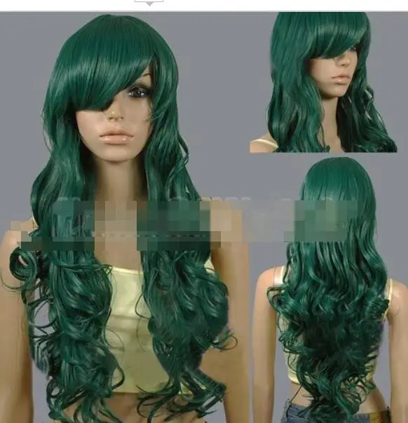 Suyushun3440234++> дюймов длинные Celadon Косплей парики женские темно-зеленые кудрявые парики 80 см