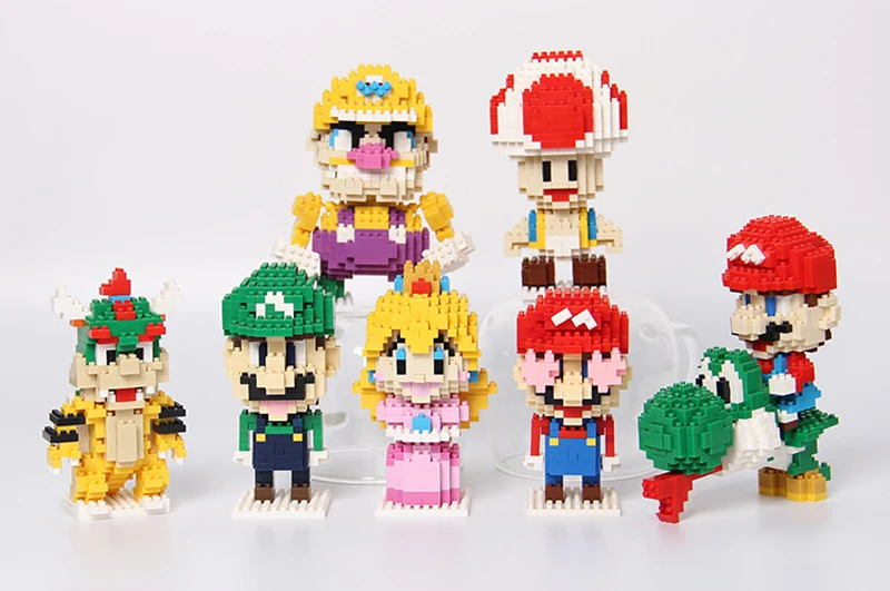 Mario Bros блоки игрушечная фигурка модель Марио Принцесса Персик Боузер строительные блоки японская игра игрушка для подарка игрушки для ребенка