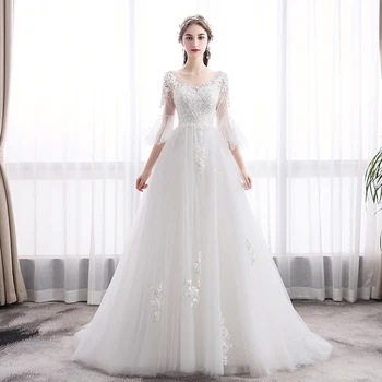 

Vestidos De Novia 2020 New Sexy V-Neck Beading Bride Dress Illusion White Wedding Dress Long A-Line Corset Princess Wedding Gown