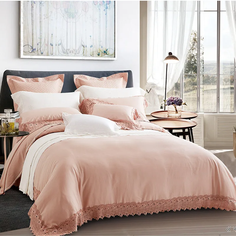 Pale Mauve 800 комплект свадебного постельного белья из 4 предметов бледно-лиловый кружева, Тенсел, лиоцелл, принцесса, двойной комплект постельного белья, королева, король размер - Цвет: Pale Mauve
