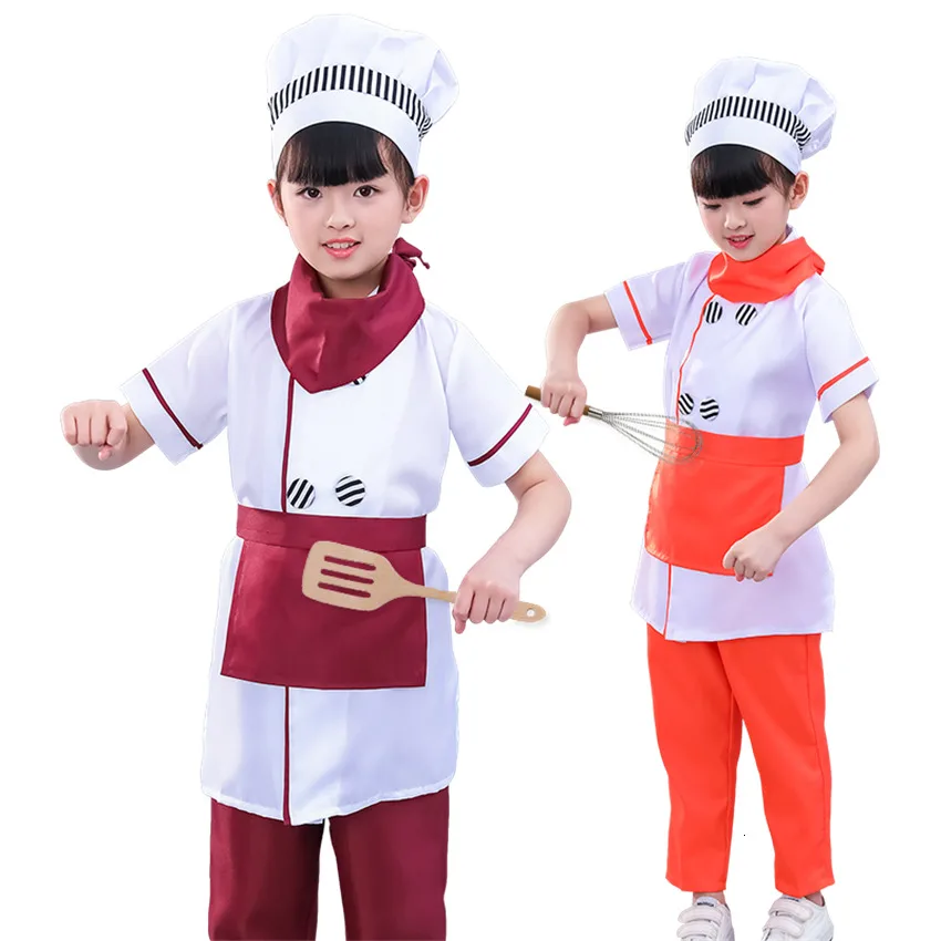 

Halloween Fancy Kids Chef Coat Hat Cook Kitchen Uniforms Catering Costumes Children Baking Waiter Restaurant Party Clothing Sets