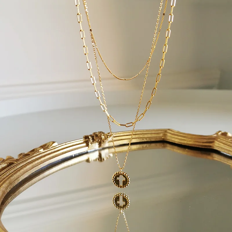 

Leouerry Three-layer Cross Pendant Necklaces 925 Sterling Silver Retro Personality Wild Clavicle Chains for Women Fine Jewelry