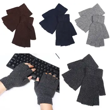 

Men Faux Wool Knitted Half Finger Gloves Stretchy Winter Warm Fingerless Mittens