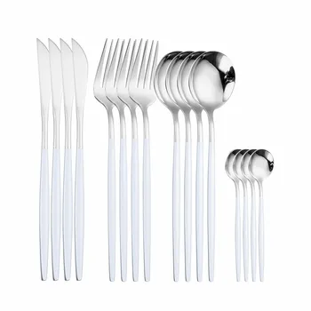 

Iyeafey Tableware Knife Spoon Fork Set 16 Piece Cutlery Set Stainless Steel Tableware Silverware Set Golden Dinnerware Sets Drop