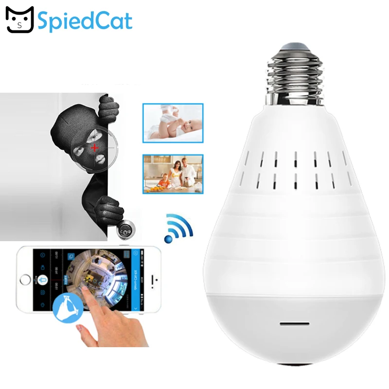 Wifi IP Mini Bulb Lamp Camera HD Home Security Wireless Cam Panoramic FishEye 360 Degree Night Vision Camcorder Support TF Card