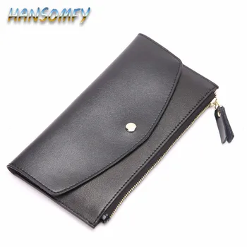 

2019 New Long Wallet Women With 6 Card Holders Casual Womens Wallets And Purses Cowhide Leather Clutches Solid Zipper CY-76