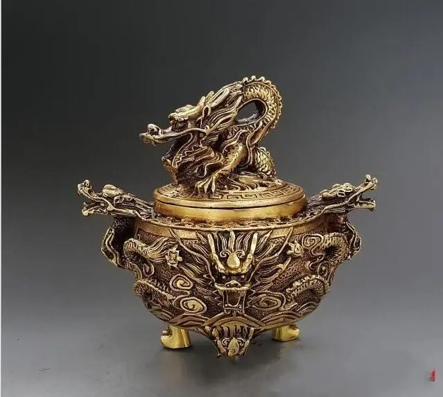 

Buddhist Pure Brass Antique incense burner erlongxizhu Kowloon