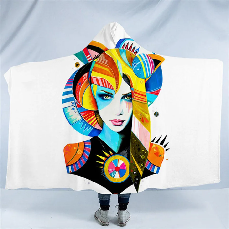Native Girl Одеяло с капюшоном Rainbow Fire by Pixie Cold Art, очаровательное одеяло с капюшоном для взрослых, шерпа, флисовое, пригодное для носки, акварельное одеяло, 150x200 см - Цвет: Native Girl