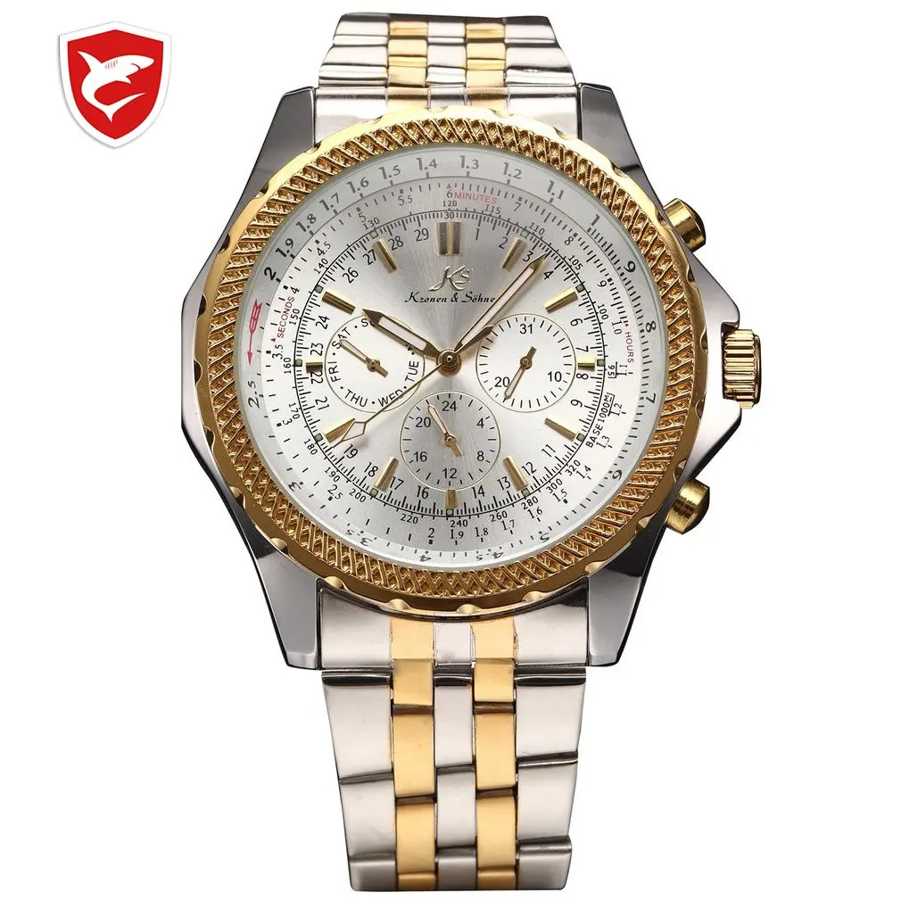 

KS Royal Carving Luxury Male Clock Men Full Steel Watch Day Date 24 Hours Auto Mechanical Mens Wristwatch Fashion Watches /KS140