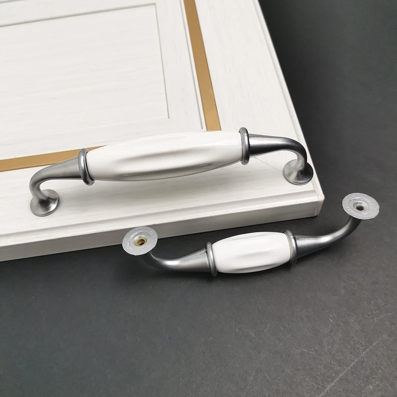 Modern White Ceramic Cabinet Handles Zinc Alloy Drawer Knobs Pulls Bright Chrome Wardrobe Door Handles Furniture Handle 96mm/128 furniture knobs