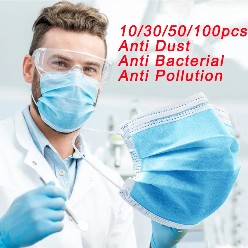 

Disposable 3layers Face Mask Anti-Pollution Dust Protection Anti Bacterial Mouth Mask Non-woven Elastic Ear Loop Nose Cover Mask
