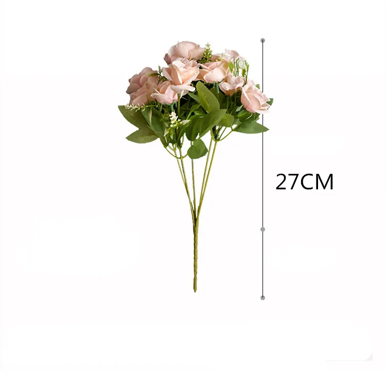 Nordic 10 Simulation Small Roses Artificial Bouquet Indoor Hotel Decoration Placed High Quality Plastic Silk Flower QW42 (10)