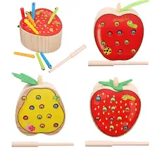 Деревянная игра в виде ловли червей, Магнитные деревянные игрушки для детей, детская развивающая игрушка в форме фруктов, когнитивные игрушки для рыбалки, подарок