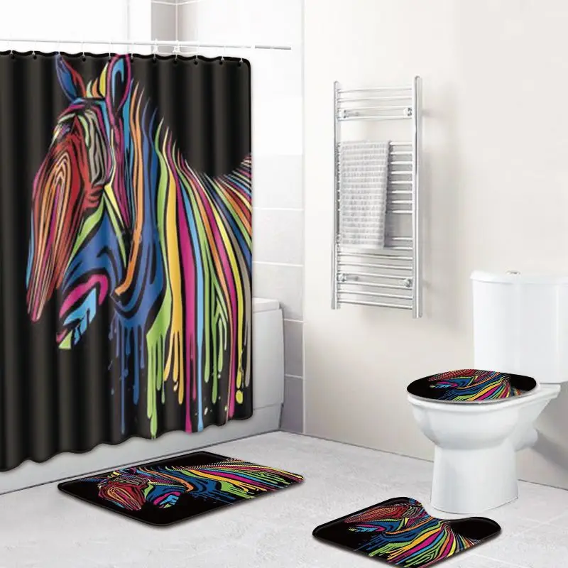 

Modern Simple Flower Leaf Print Floor Carpet Shower Curtain Waterproof Polyester Fabric Toilet Seat Cover Anti-slip Bath Mat
