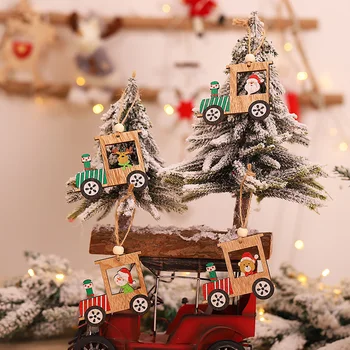 

4pcs Christmas Santa Car Hanging Decor Wooden Pendants Xmas Tree Ornaments Kitchen Supplies Parts