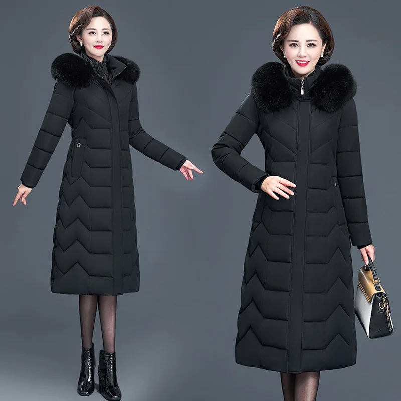 

Middle-aged WOMEN'S Apparels Long down Jacket Cotton-padded Clothes Middle-aged Women Dress Extra-large Thick Long over-the-Knee