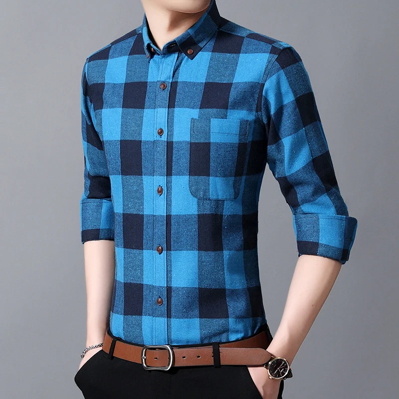 Homme New Autumn Winter Flannel Red Checkered Shirt Men Shirts Long Sleeve Chemise Homme Cotton Male Check Shirts Plaid Shirt