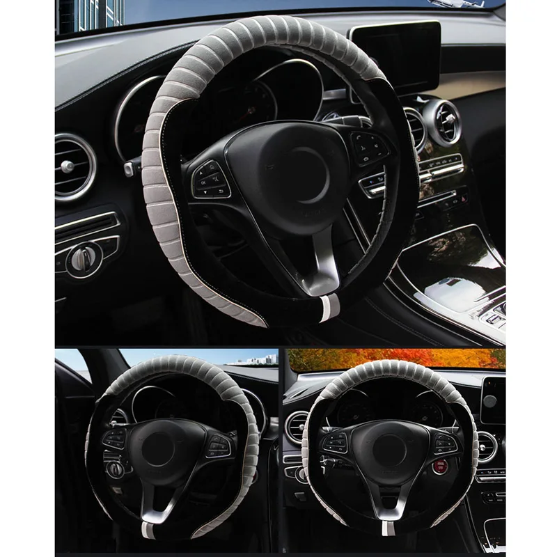 Черный/красный/серый/кофе/фиолетовый чехол рулевого колеса автомобиля для 37-38 см руль Осень Зима аксессуары для интерьера