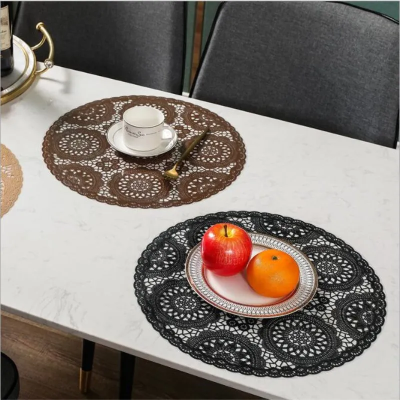 

Flower Round PVC Placemat Waterproof Oilproof Dining Table Mats Drink Cup Coaster Insulation Pads Restaurant Kitchen Home Decor