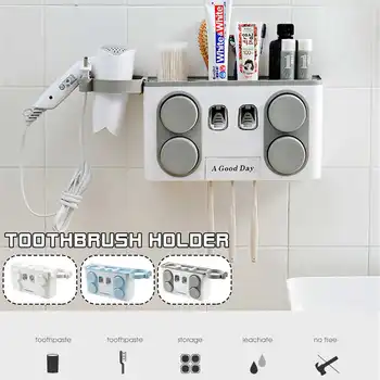

Bathroom Toothbrush Toothpaste Holders Toothpaste Squeezing Rack Home Wall Suction Bathroom Toiletries Storage Rack With 4 Cups