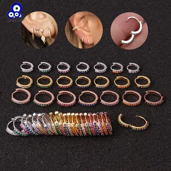 

Lucky Eye Rainbow Zircon Hoop Earrings Rose Gold Silver Color Copper Small Earrings Gifts for Women Girls Fashion Jewelry LE347