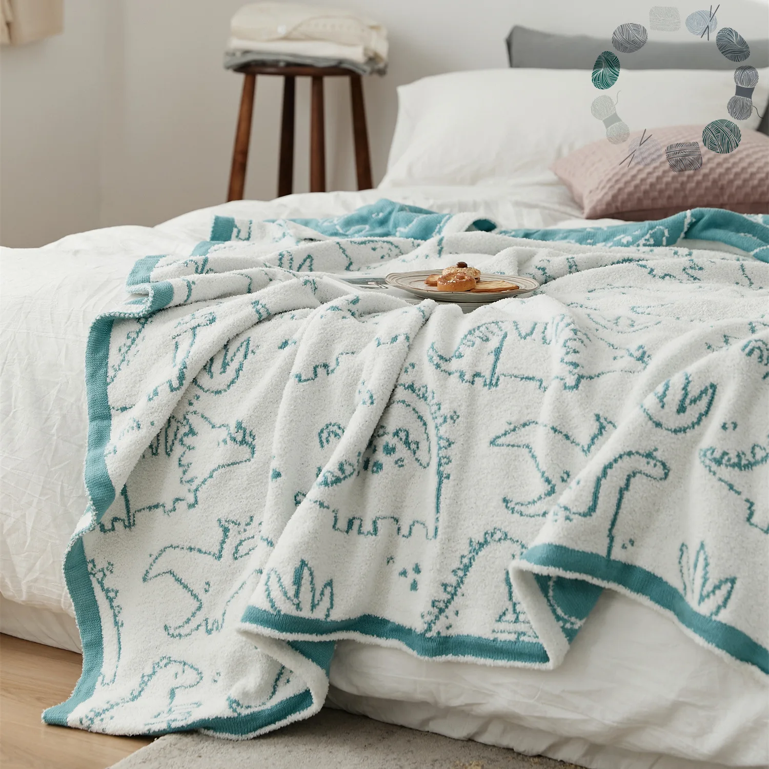 

Blanket Coral Velvet Cute Dinosaur Fashion Children Knitted Yarn Blanket Soft Skin Friendly Bedroom Sofa Portable Home Decora