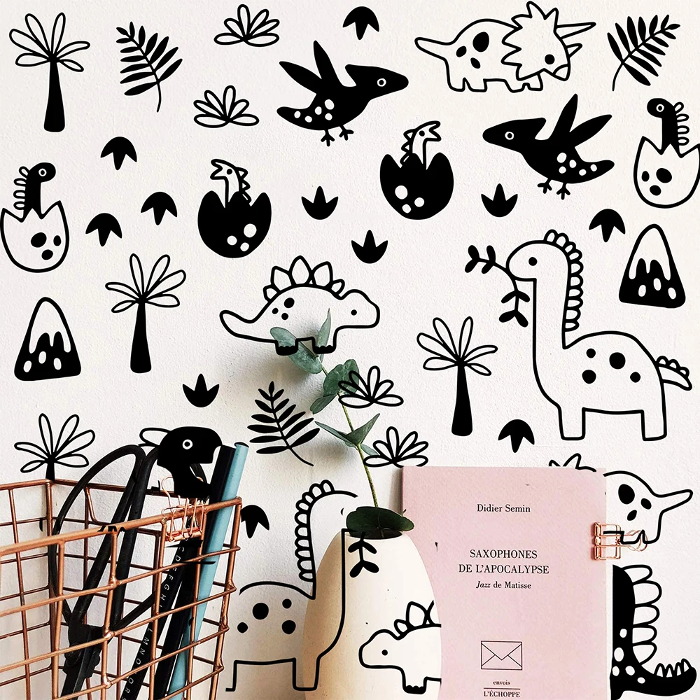 

Nordic Dinosaur Prehistoric Plants Wall Decal Wildlife Explore Animal Dino Rex Plants Leaf Wall Stickerl Deco