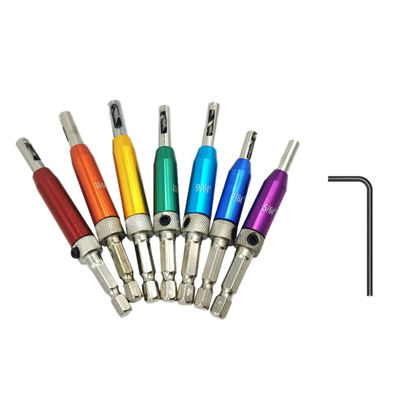 

7+1 Pcs Door Self-Centering Hinge Drill Bit Set Hinge Tapper Screw with Wrench